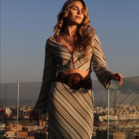 ZARA SET STRIPED KNIT TOP + SKIRT - Picture 8 of 12